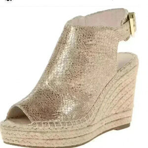 Kenneth Cole New York Olivia Wedge Sandal 3” Jute Heel Buckle Strap Peep Toe 9